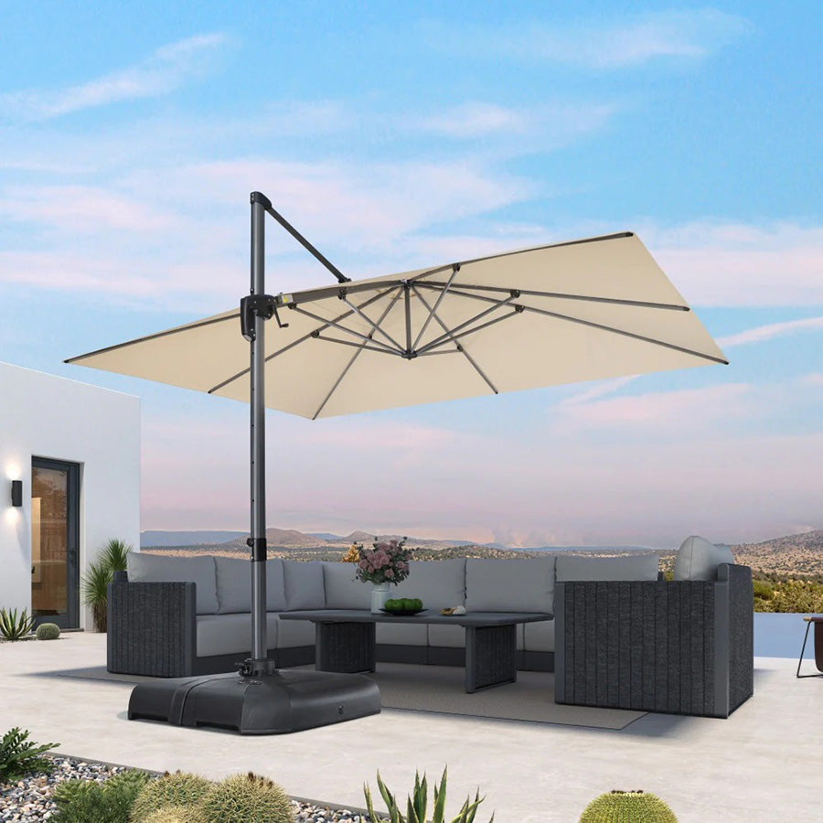 PURPLE LEAF Velký zahradní výkyvný slunečník, hliníkový otočný 360° s klikou a nožním pedálem, na terasu a balkon