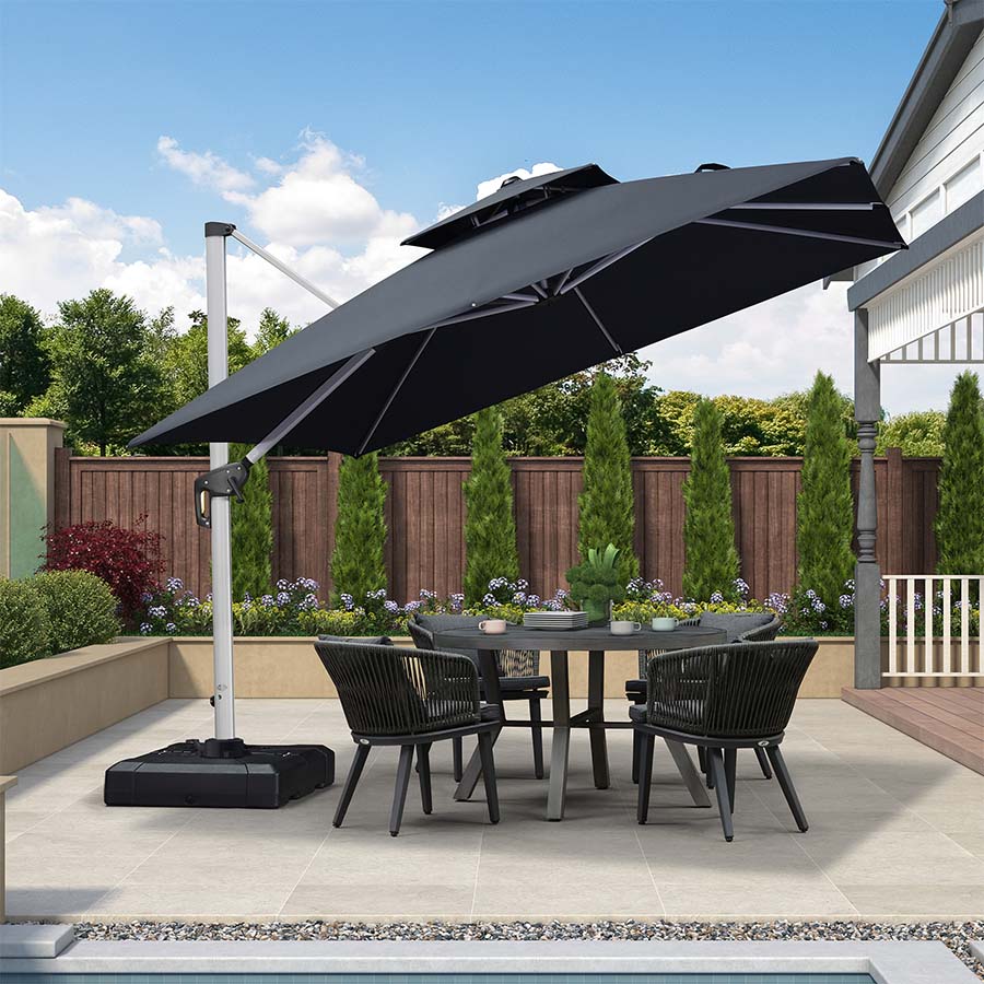 PURPLE LEAF Klasický čtvercový boční zahradní slunečník na terasu, otočný o 360°, s klikou, UV50+ ochranou