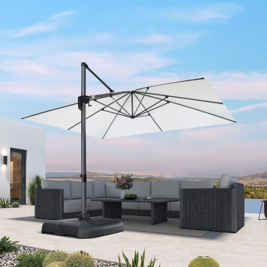 PURPLE LEAF Velký zahradní výkyvný slunečník, hliníkový otočný 360° s klikou a nožním pedálem, na terasu a balkon