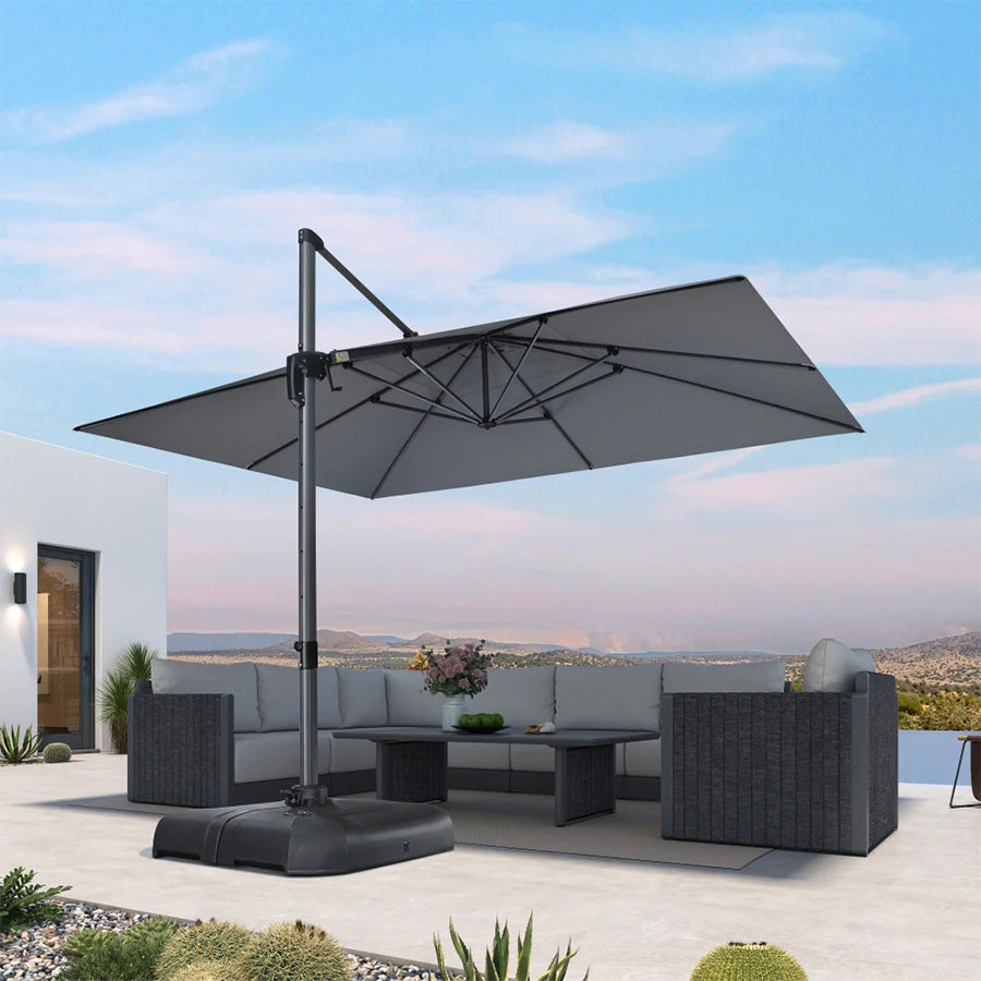PURPLE LEAF Velký zahradní výkyvný slunečník, hliníkový otočný 360° s klikou a nožním pedálem, na terasu a balkon
