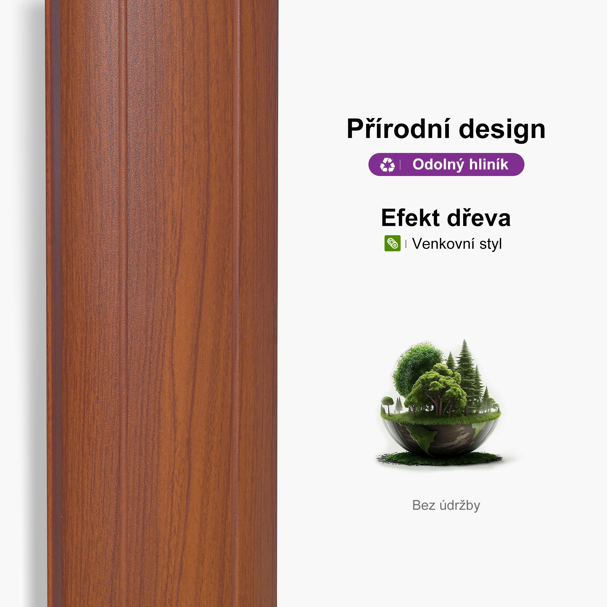 PURPLE LEAF Kulatý zahradní výkyvný slunečník s hliníkovou konstrukcí v dekoru dřeva, s klikou a nastavením sklonu, na balkon a terasu