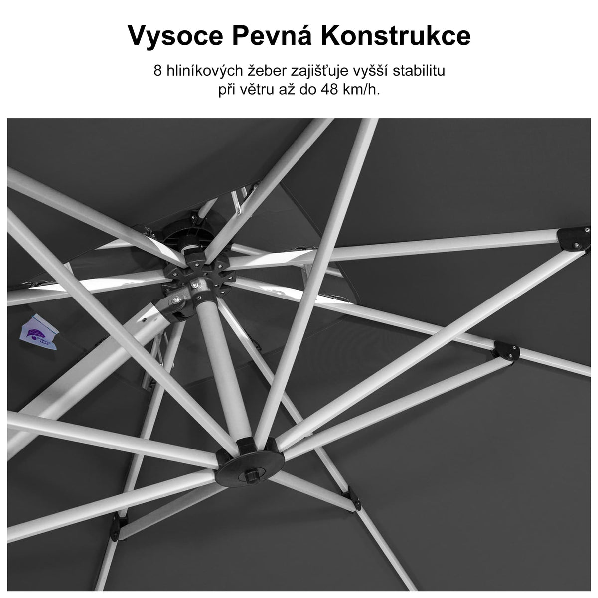 PURPLE LEAF Klasický obdélníkový boční zahradní slunečník na terasu, otočný o 360°, s klikou, UV50+ ochranou
