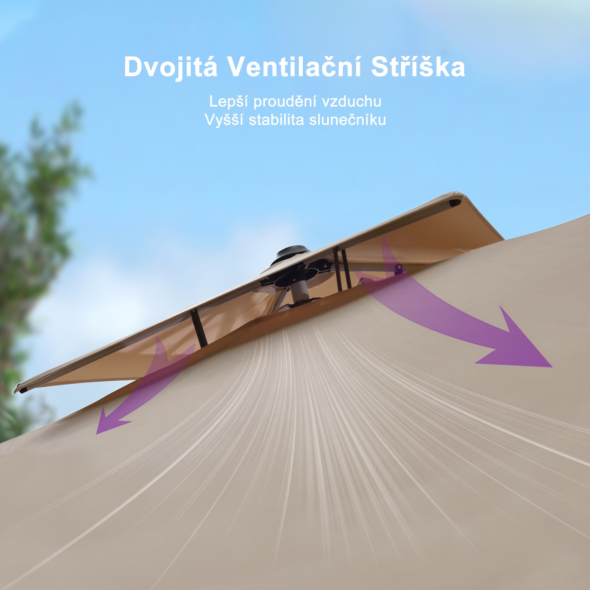 PURPLE LEAF Klasický čtvercový boční zahradní slunečník na terasu, otočný o 360°, s klikou, UV50+ ochranou