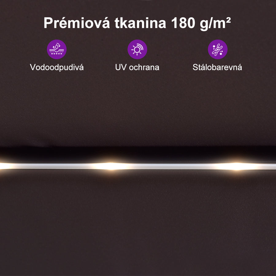 PURPLE LEAF Velký trojitý obdélníkový zahradní slunečník s LED osvětlením se stojanem pro terasu a zahradu