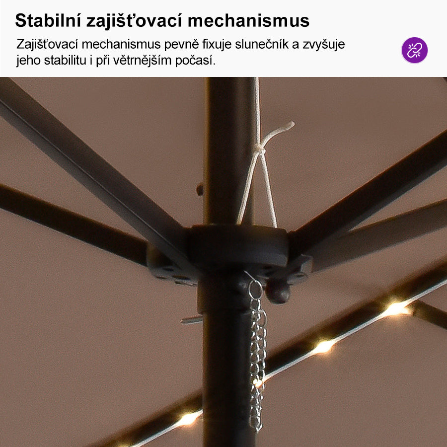 PURPLE LEAF Velký trojitý obdélníkový zahradní slunečník s LED osvětlením se stojanem pro terasu a zahradu