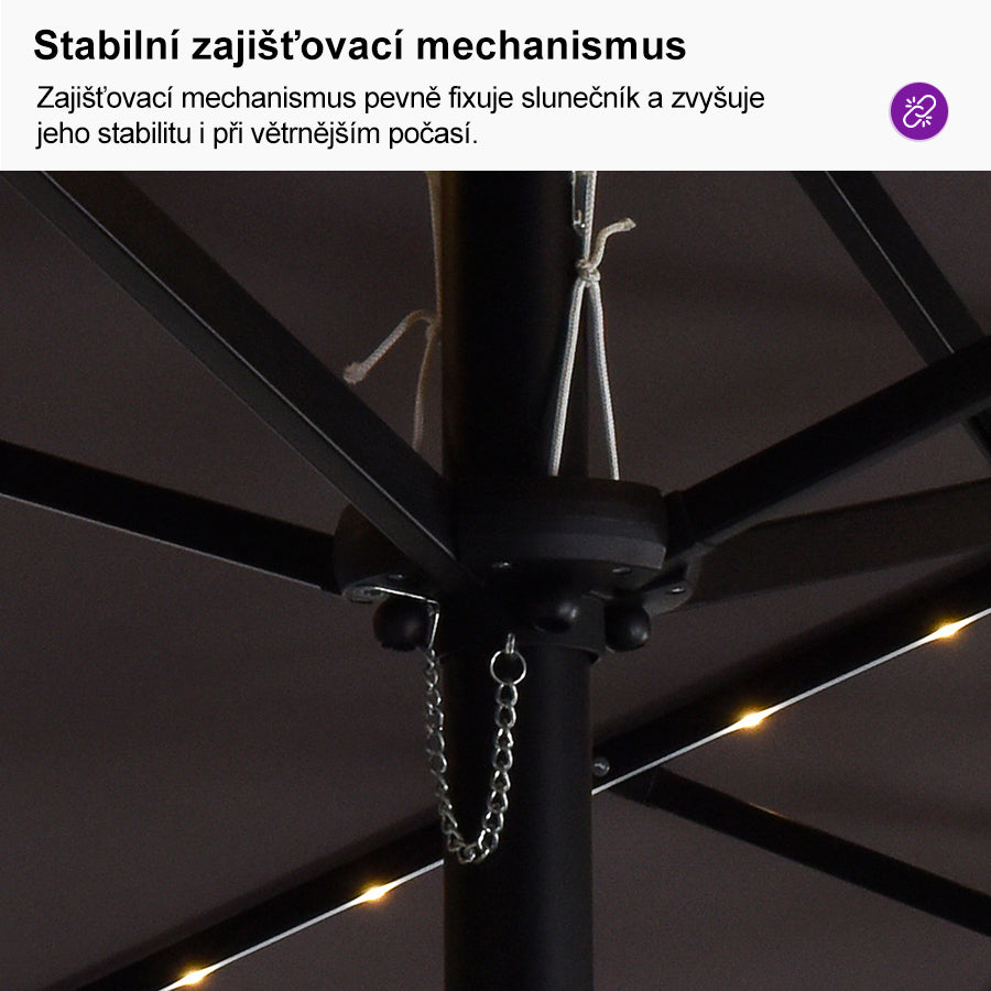 PURPLE LEAF Velký trojitý obdélníkový zahradní slunečník s LED osvětlením se stojanem pro terasu a zahradu