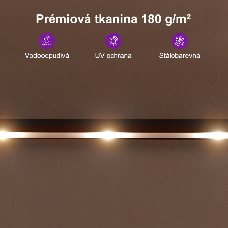 PURPLE LEAF Velký trojitý obdélníkový zahradní slunečník s LED osvětlením se stojanem pro terasu a zahradu