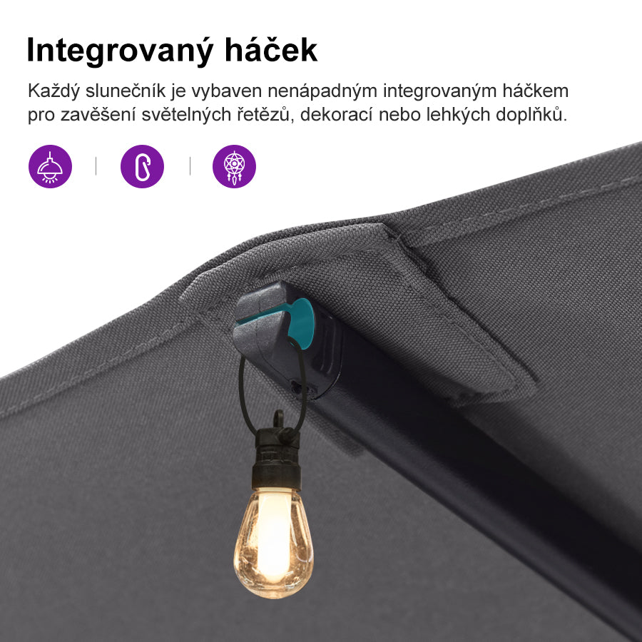PURPLE LEAF Velký trojitý obdélníkový zahradní slunečník se stojanem pro terasu a zahradu
