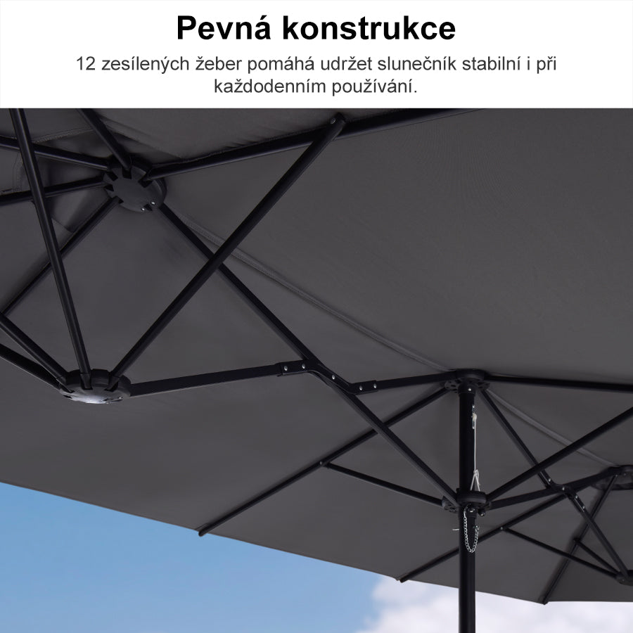 PURPLE LEAF Velký trojitý obdélníkový zahradní slunečník se stojanem pro terasu a zahradu