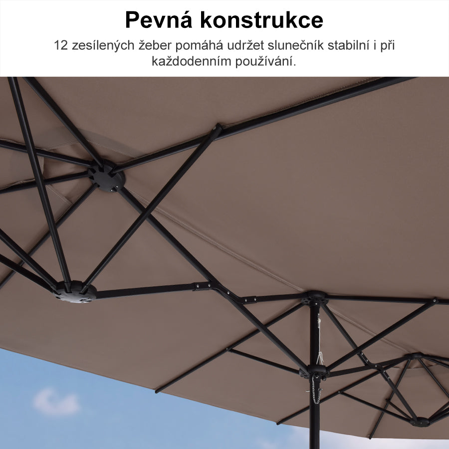 PURPLE LEAF Velký trojitý obdélníkový zahradní slunečník se stojanem pro terasu a zahradu