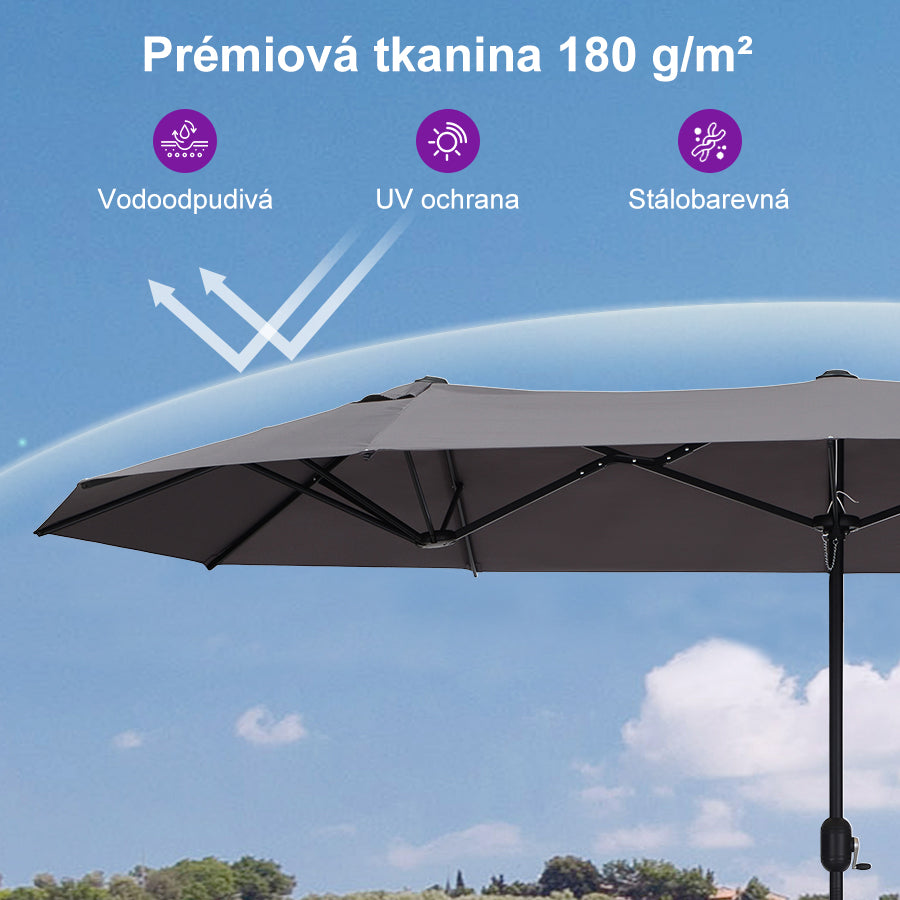 PURPLE LEAF Velký trojitý obdélníkový zahradní slunečník se stojanem pro terasu a zahradu