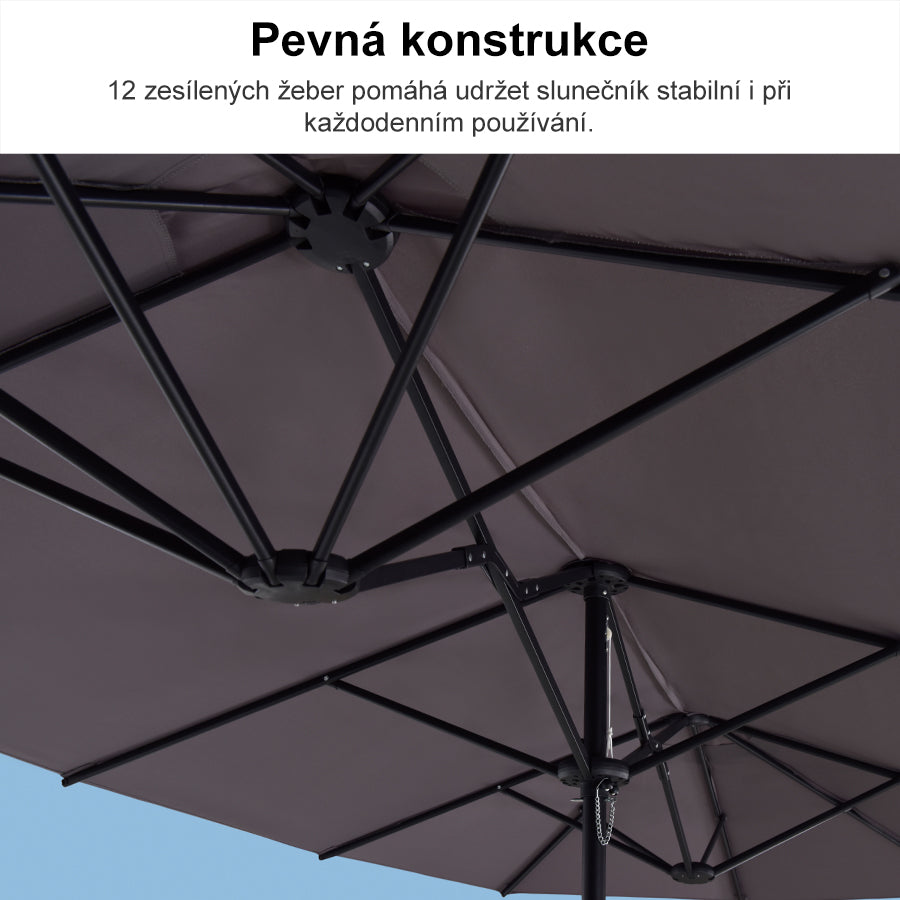 PURPLE LEAF Velký trojitý obdélníkový zahradní slunečník se stojanem pro terasu a zahradu
