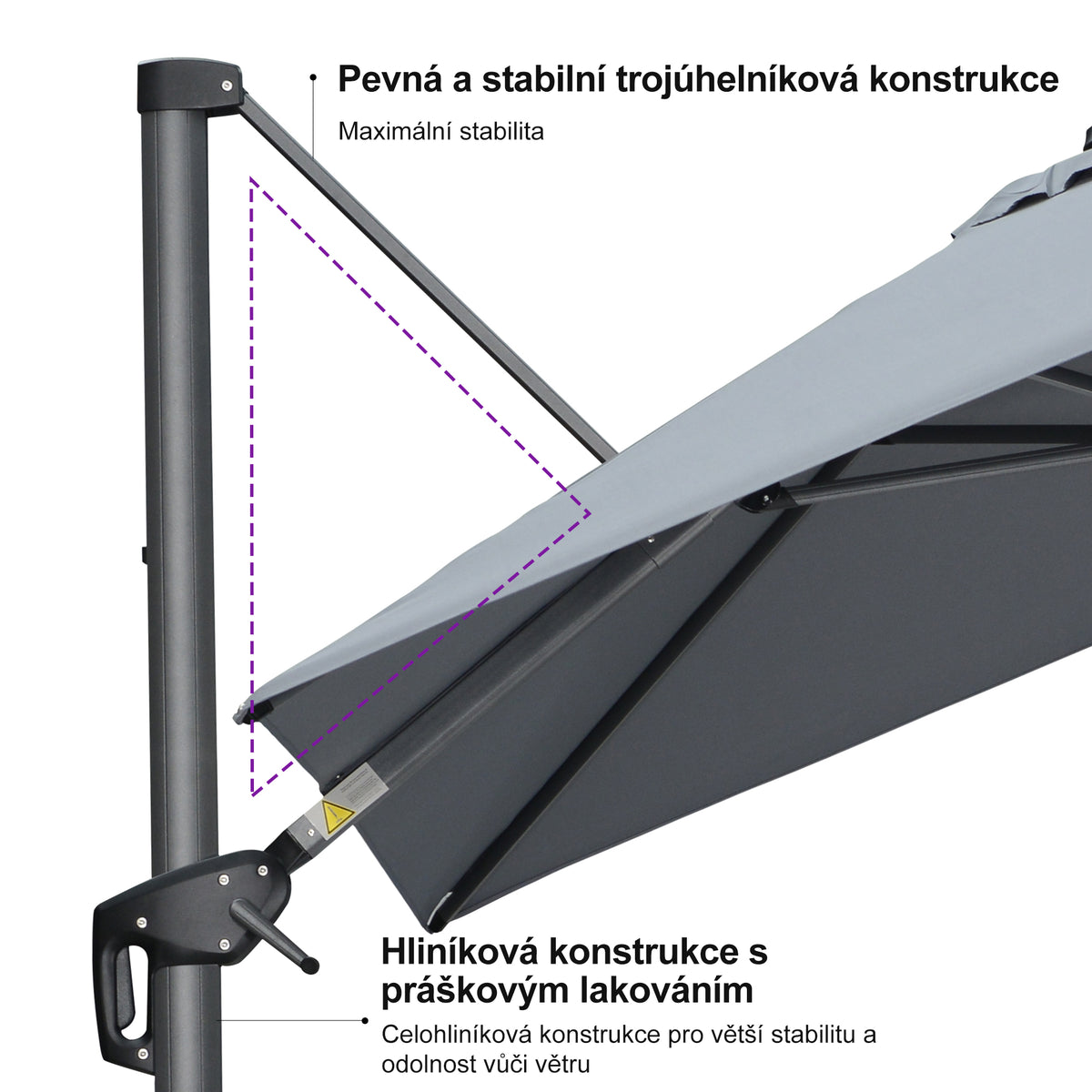 PURPLE LEAF Velký zahradní výkyvný slunečník, hliníkový otočný 360° s klikou a nožním pedálem, na terasu a balkon