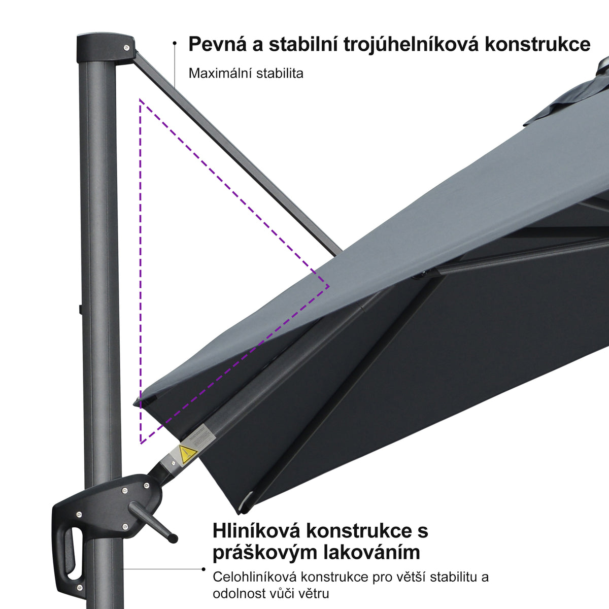 PURPLE LEAF Velký zahradní výkyvný slunečník, hliníkový otočný 360° s klikou a nožním pedálem, na terasu a balkon