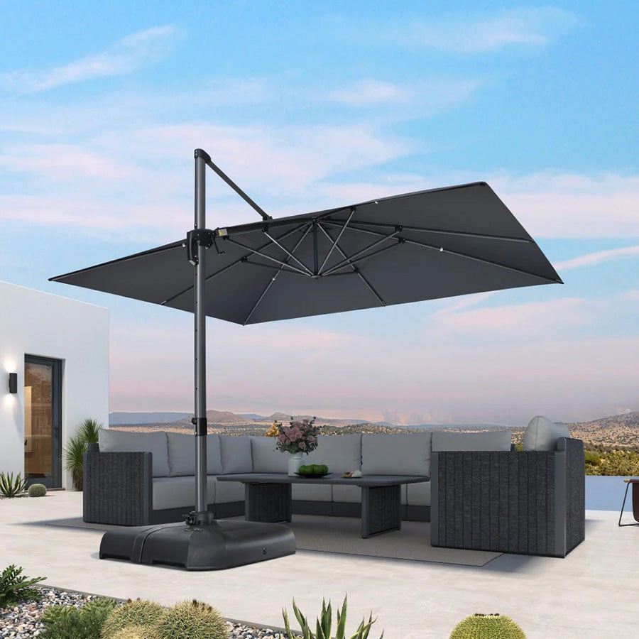 PURPLE LEAF Velký zahradní výkyvný slunečník, hliníkový otočný 360° s klikou a nožním pedálem, na terasu a balkon
