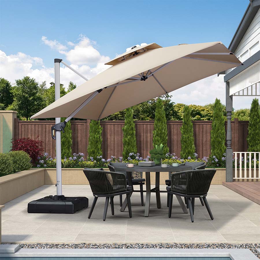 PURPLE LEAF Klasický čtvercový boční zahradní slunečník na terasu, otočný o 360°, s klikou, UV50+ ochranou