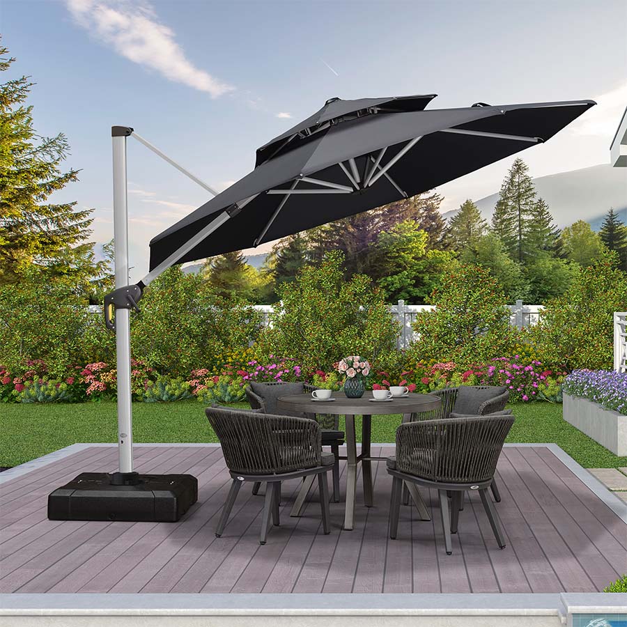 PURPLE LEAF Klasický boční zahradní slunečník na balkon, kulatý, 360° otočný, s klikou, UV ochrana 50+