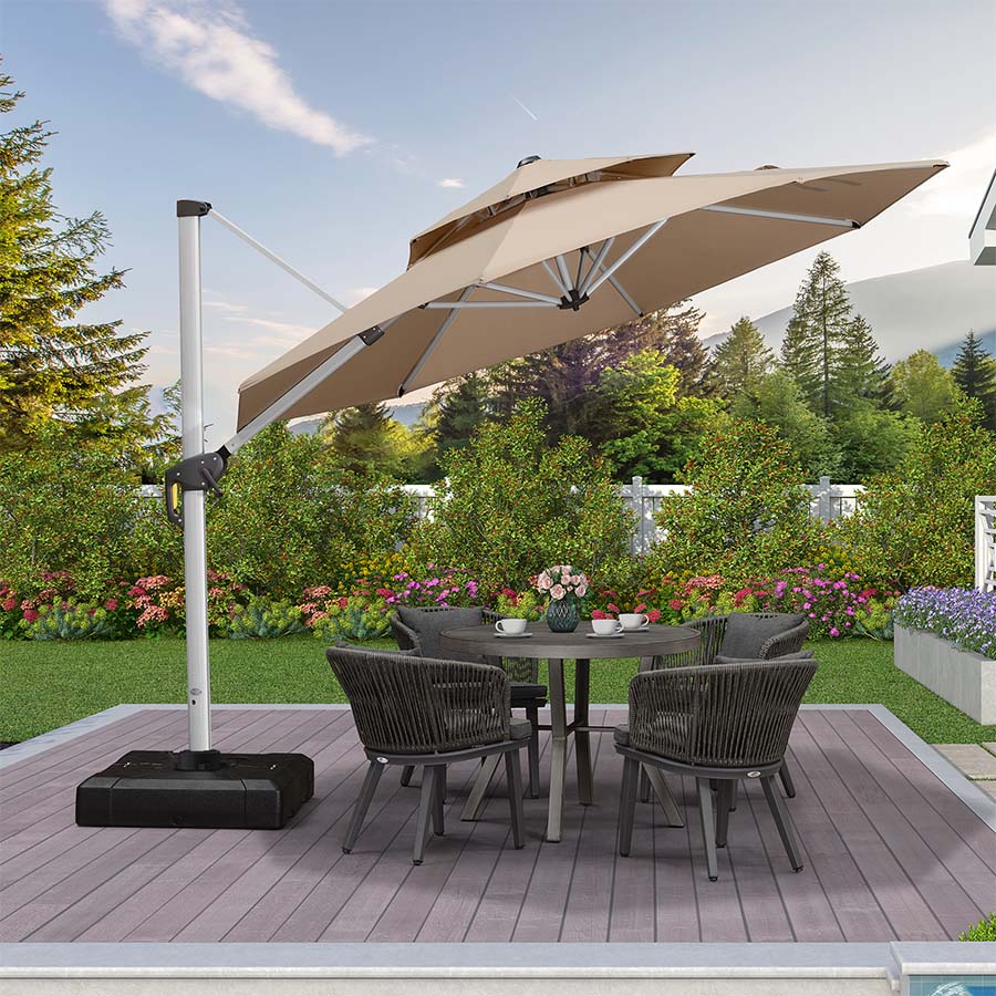PURPLE LEAF Klasický boční zahradní slunečník na balkon, kulatý, 360° otočný, s klikou, UV ochrana 50+