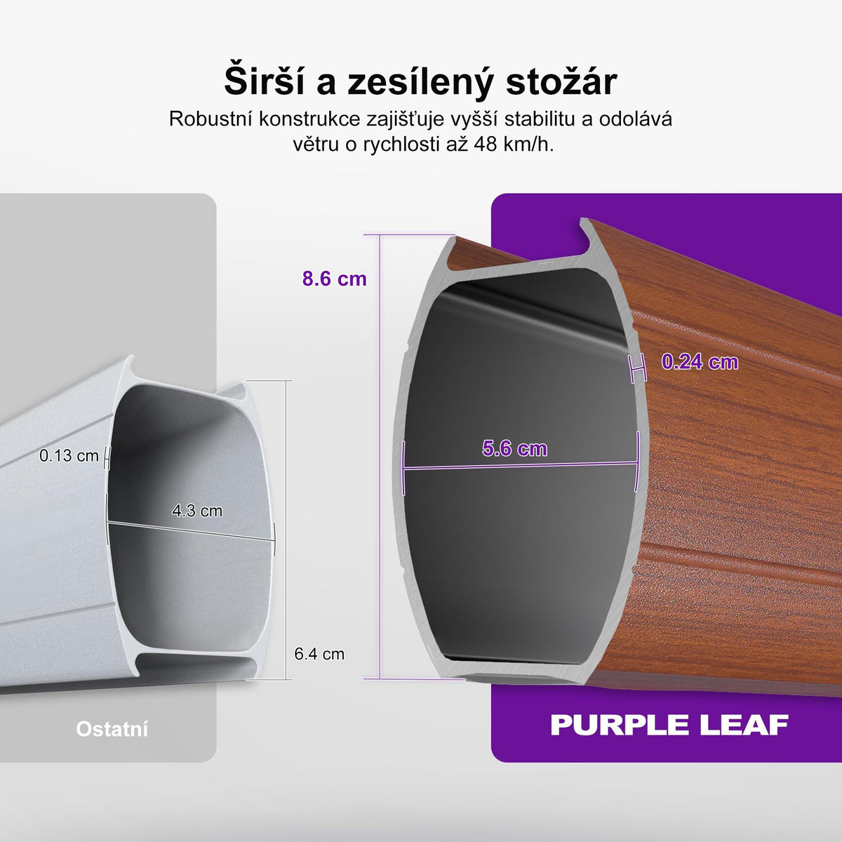 PURPLE LEAF Obdélníkový zahradní výkyvný slunečník, hliníkový rám v dekoru dřeva