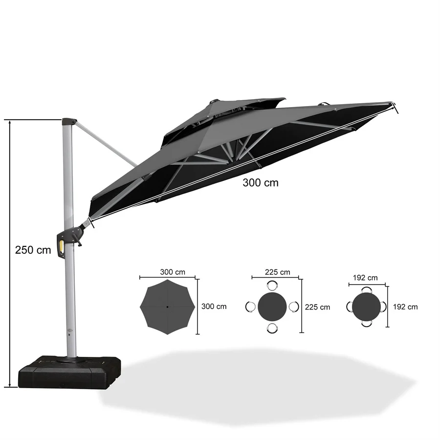 PURPLE LEAF Klasický boční zahradní slunečník na balkon, kulatý, 360° otočný, s klikou, UV ochrana 50+