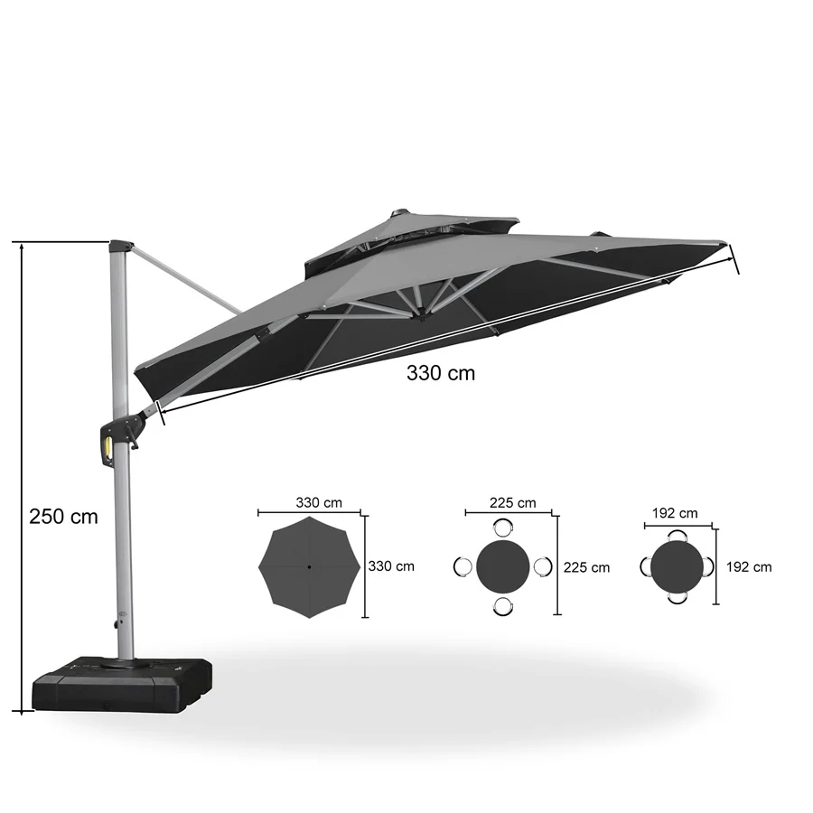 PURPLE LEAF Klasický boční zahradní slunečník na balkon, kulatý, 360° otočný, s klikou, UV ochrana 50+