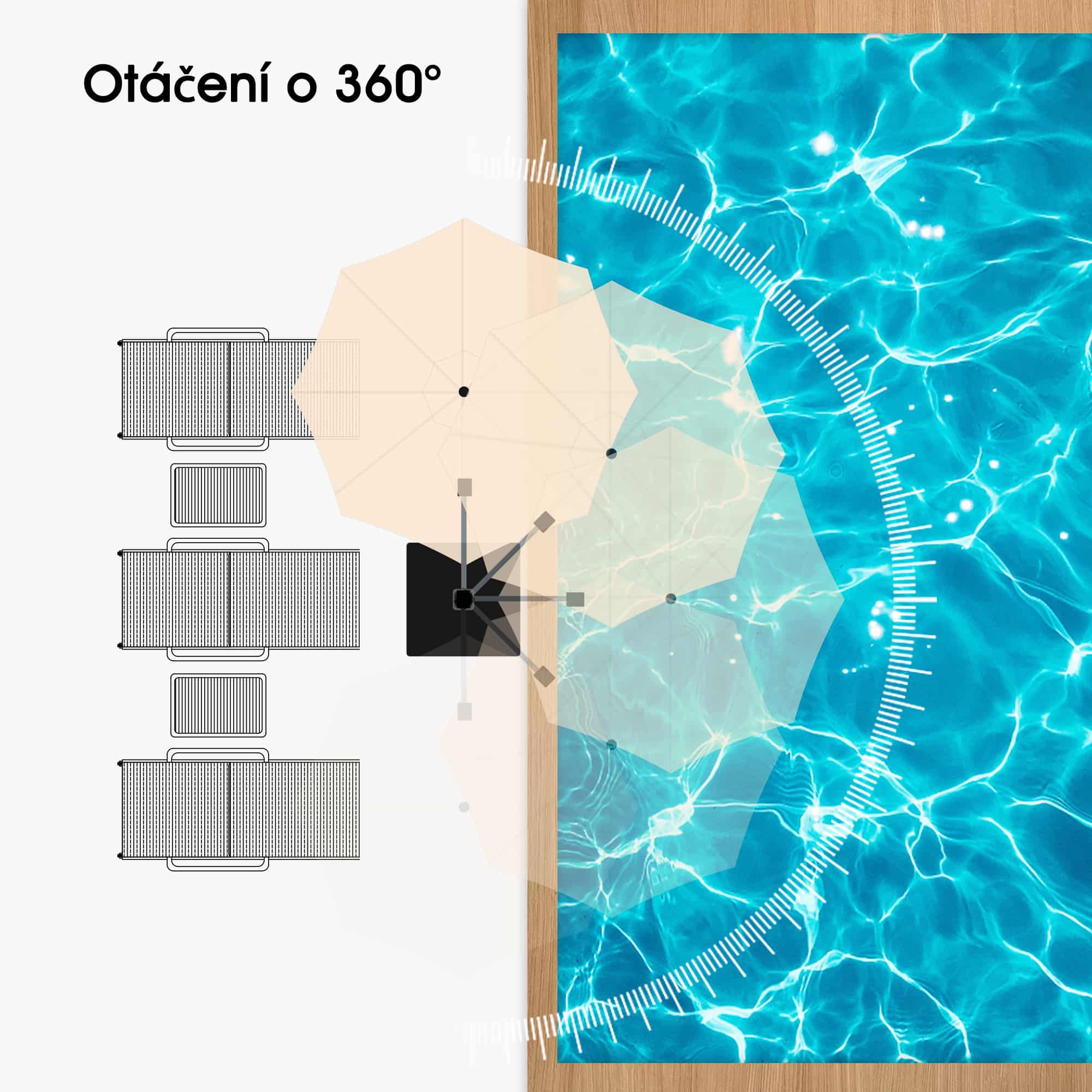 PURPLE LEAF Klasický boční zahradní slunečník na balkon, kulatý, 360° otočný, s klikou, UV ochrana 50+