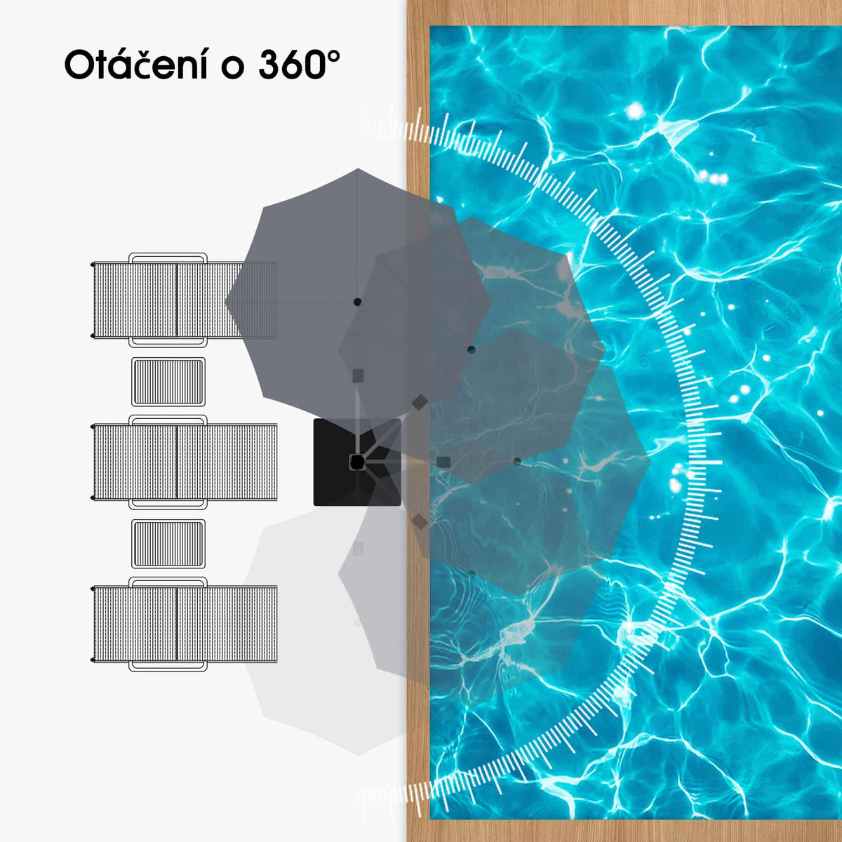 PURPLE LEAF Klasický boční zahradní slunečník na balkon, kulatý, 360° otočný, s klikou, UV ochrana 50+
