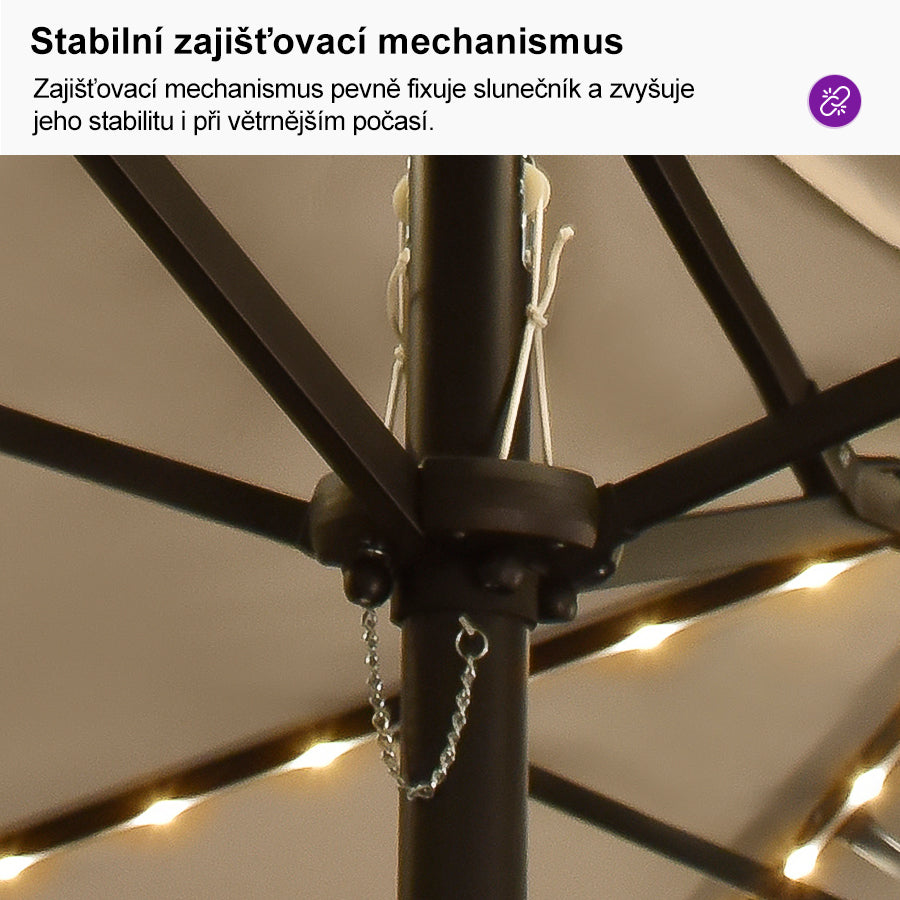 PURPLE LEAF Velký trojitý obdélníkový zahradní slunečník s LED osvětlením se stojanem pro terasu a zahradu