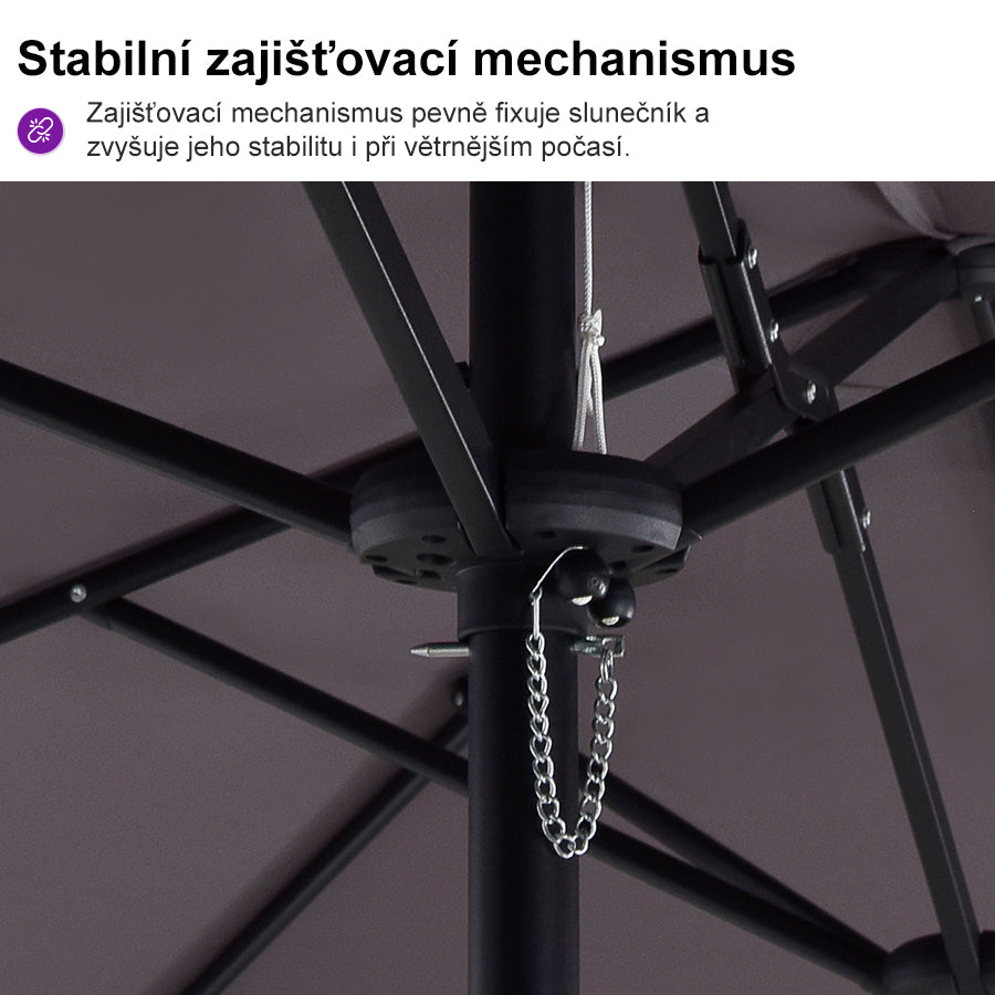 PURPLE LEAF Velký trojitý obdélníkový zahradní slunečník se stojanem pro terasu a zahradu