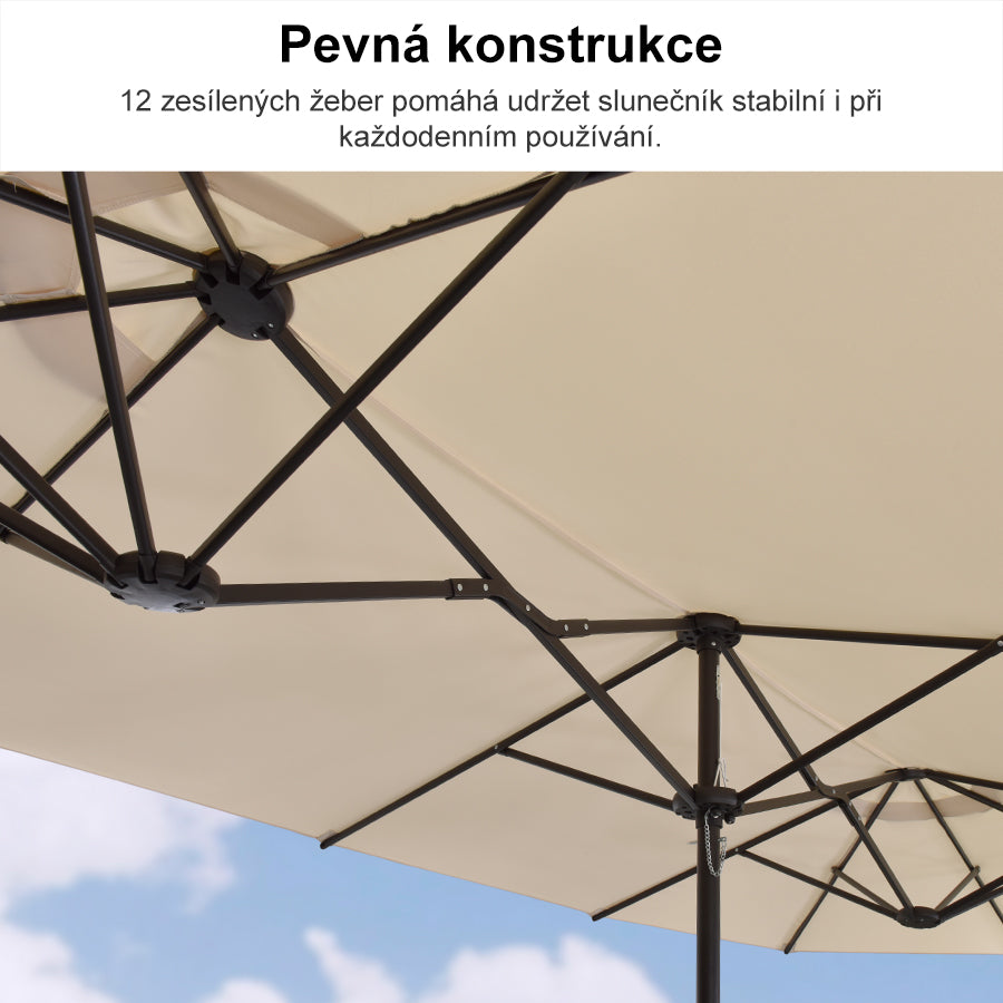 PURPLE LEAF Velký trojitý obdélníkový zahradní slunečník se stojanem pro terasu a zahradu