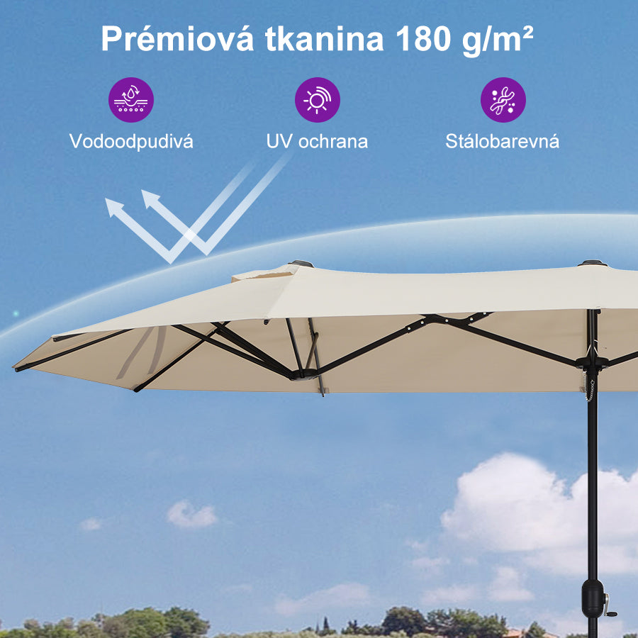 PURPLE LEAF Velký trojitý obdélníkový zahradní slunečník se stojanem pro terasu a zahradu