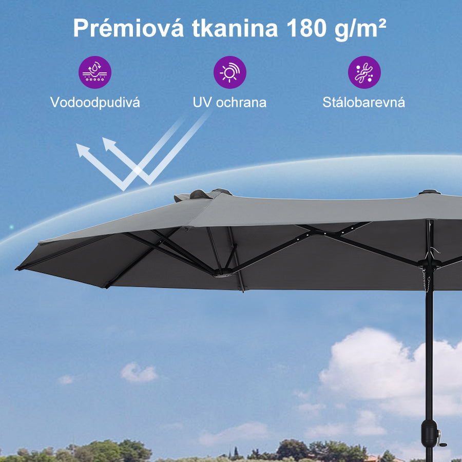 PURPLE LEAF Velký trojitý obdélníkový zahradní slunečník se stojanem pro terasu a zahradu