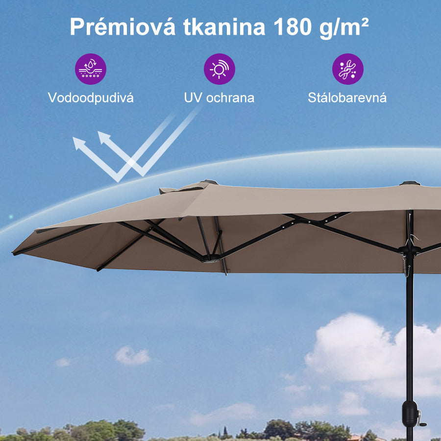PURPLE LEAF Velký trojitý obdélníkový zahradní slunečník se stojanem pro terasu a zahradu