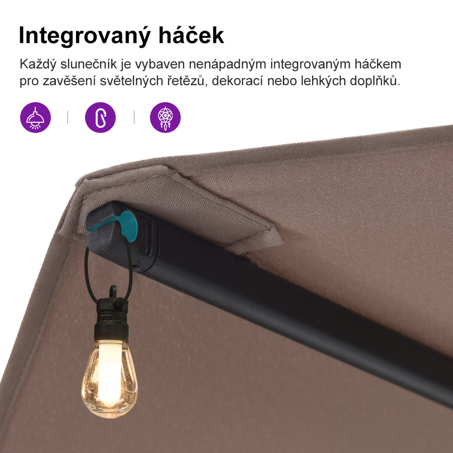 PURPLE LEAF Velký trojitý obdélníkový zahradní slunečník se stojanem pro terasu a zahradu