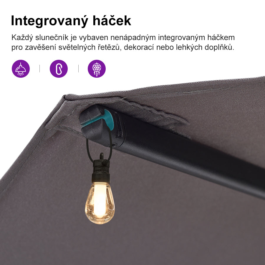 PURPLE LEAF Velký trojitý obdélníkový zahradní slunečník se stojanem pro terasu a zahradu