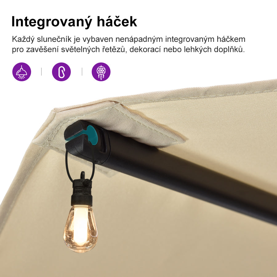 PURPLE LEAF Velký trojitý obdélníkový zahradní slunečník se stojanem pro terasu a zahradu