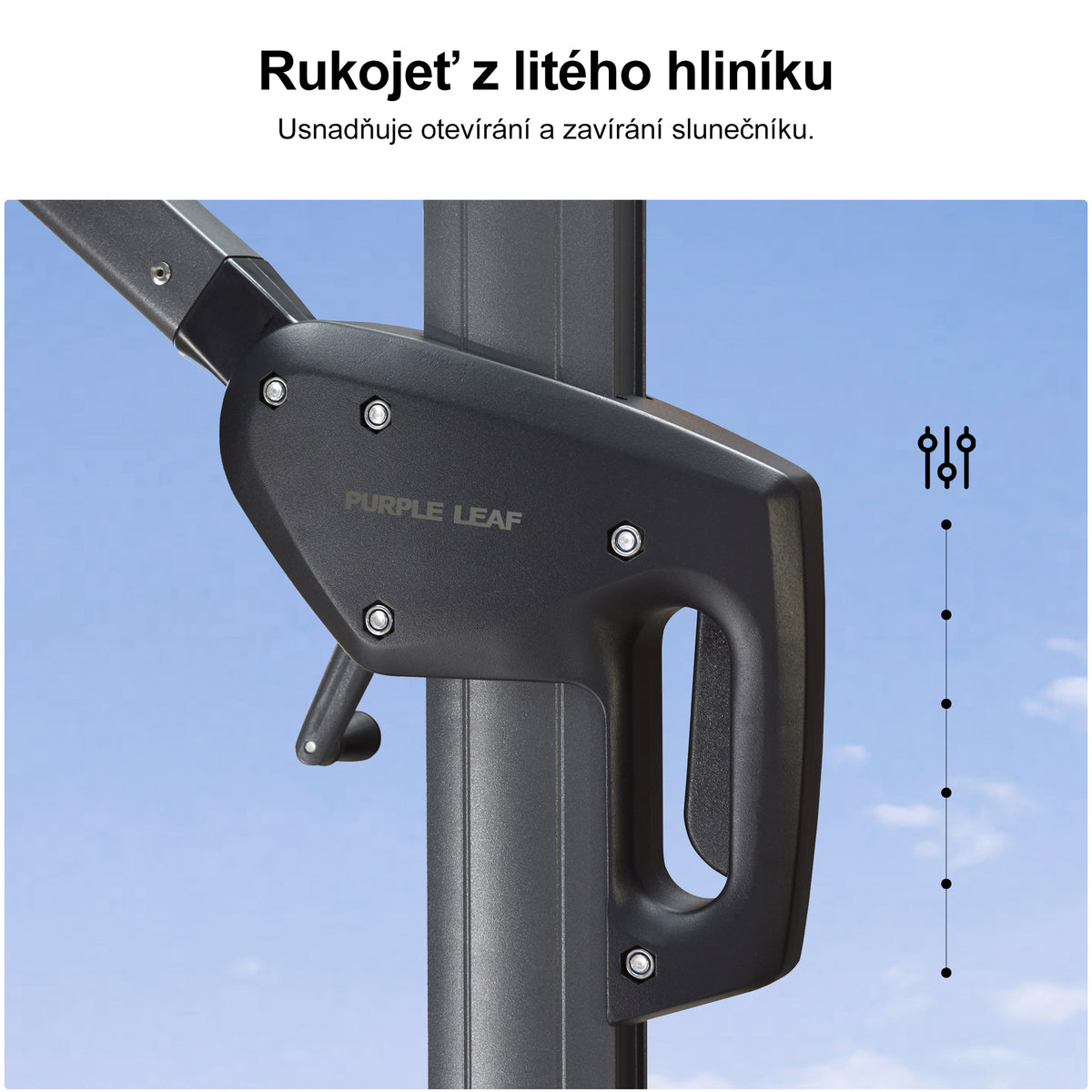 PURPLE LEAF Velký zahradní výkyvný slunečník, hliníkový otočný 360° s klikou a nožním pedálem, na terasu a balkon