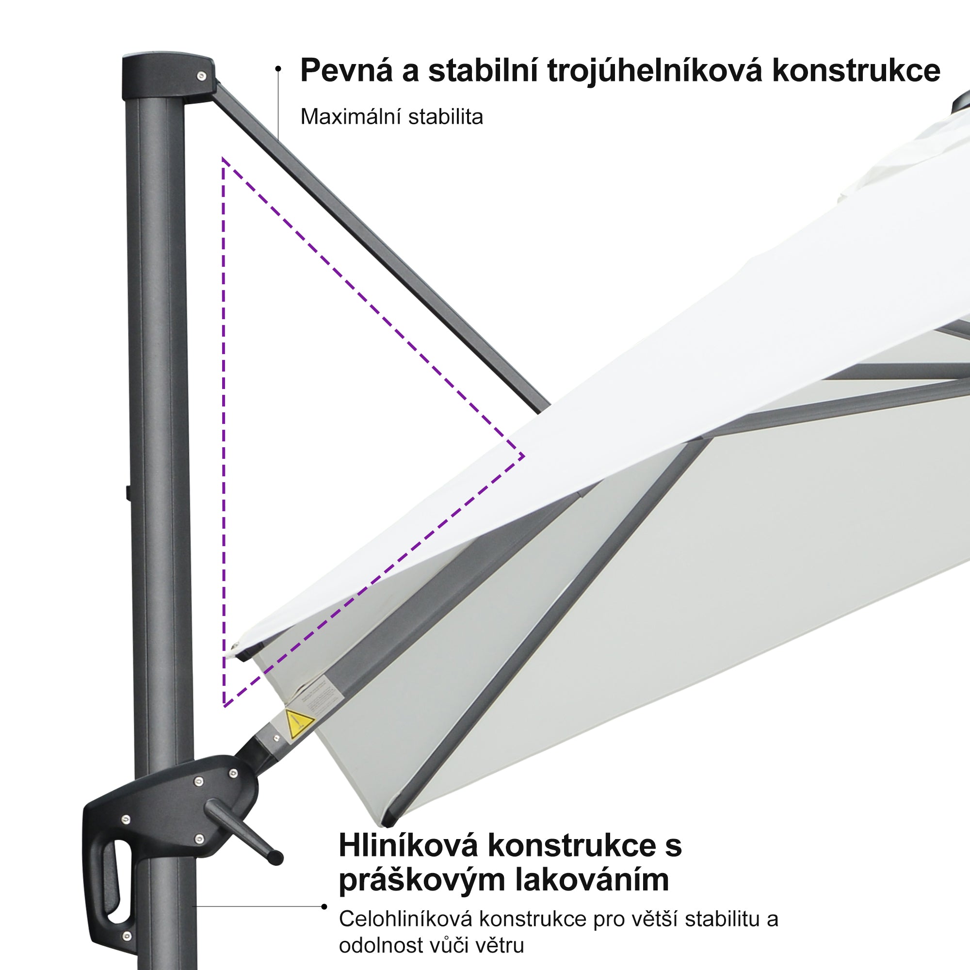 PURPLE LEAF Velký zahradní výkyvný slunečník, hliníkový otočný 360° s klikou a nožním pedálem, na terasu a balkon