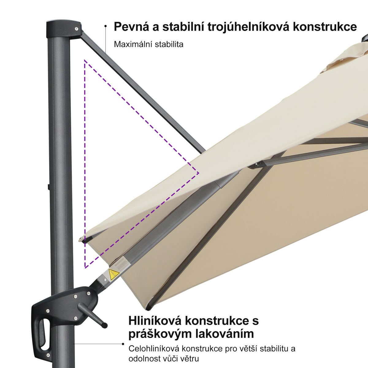 PURPLE LEAF Velký zahradní výkyvný slunečník, hliníkový otočný 360° s klikou a nožním pedálem, na terasu a balkon