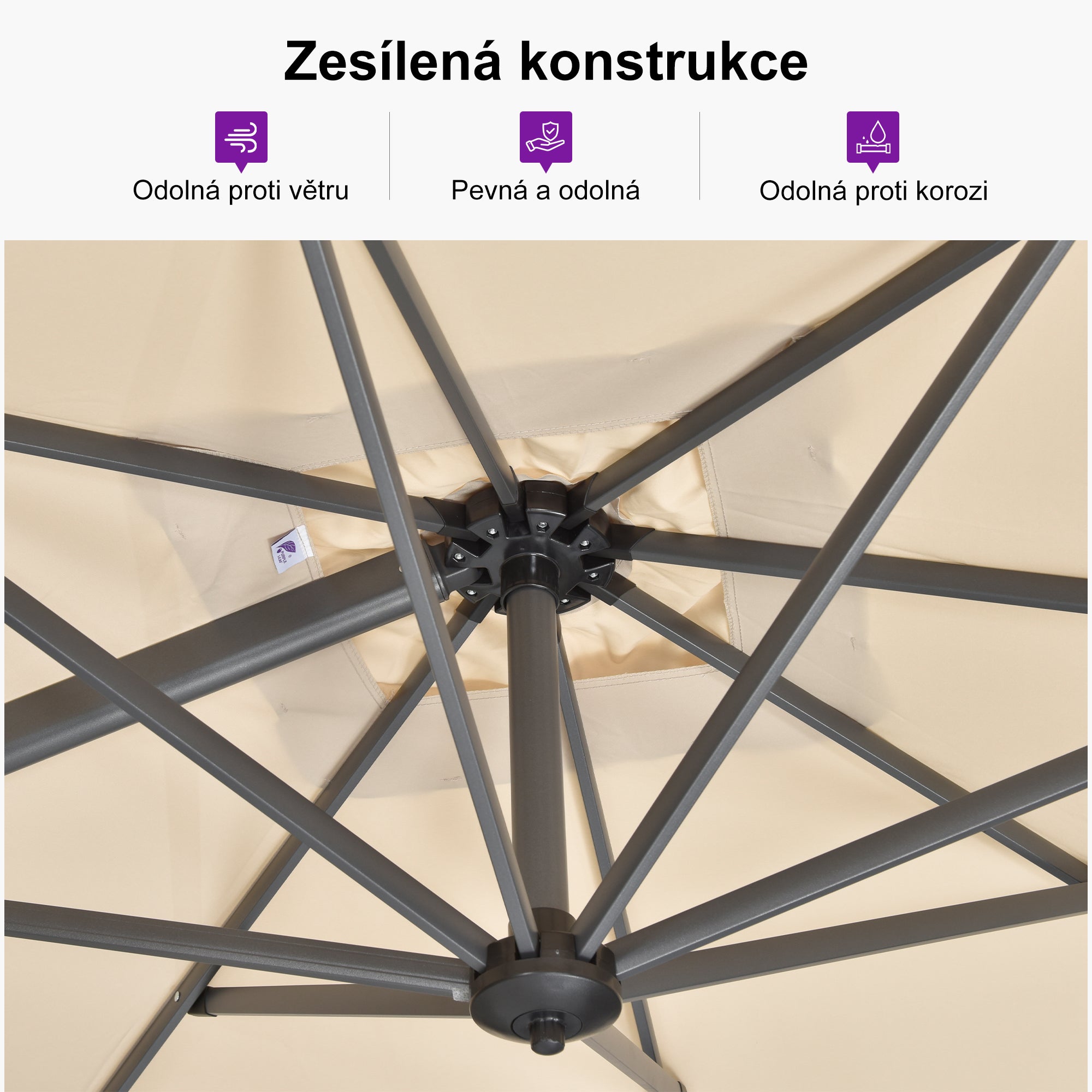 PURPLE LEAF Velký kulatý výkyvný zahradní slunečník, otočný 360° s nožním pedálem a křížovým stojanem, na terasu a balkon