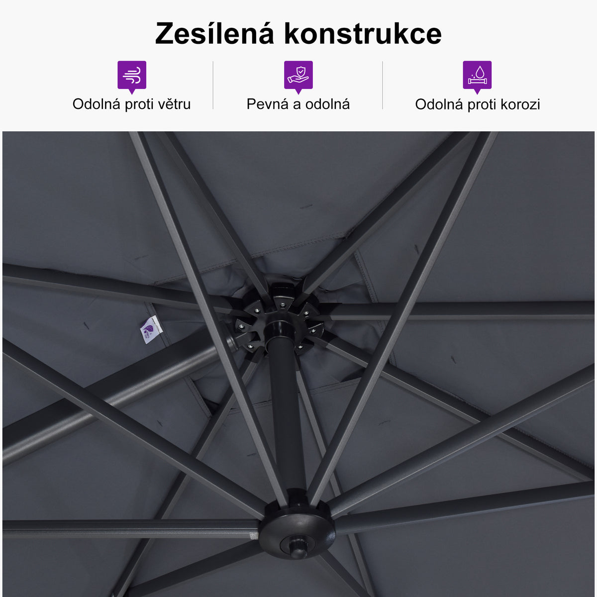 PURPLE LEAF Velký zahradní výkyvný slunečník, hliníkový otočný 360° s klikou a nožním pedálem, na terasu a balkon
