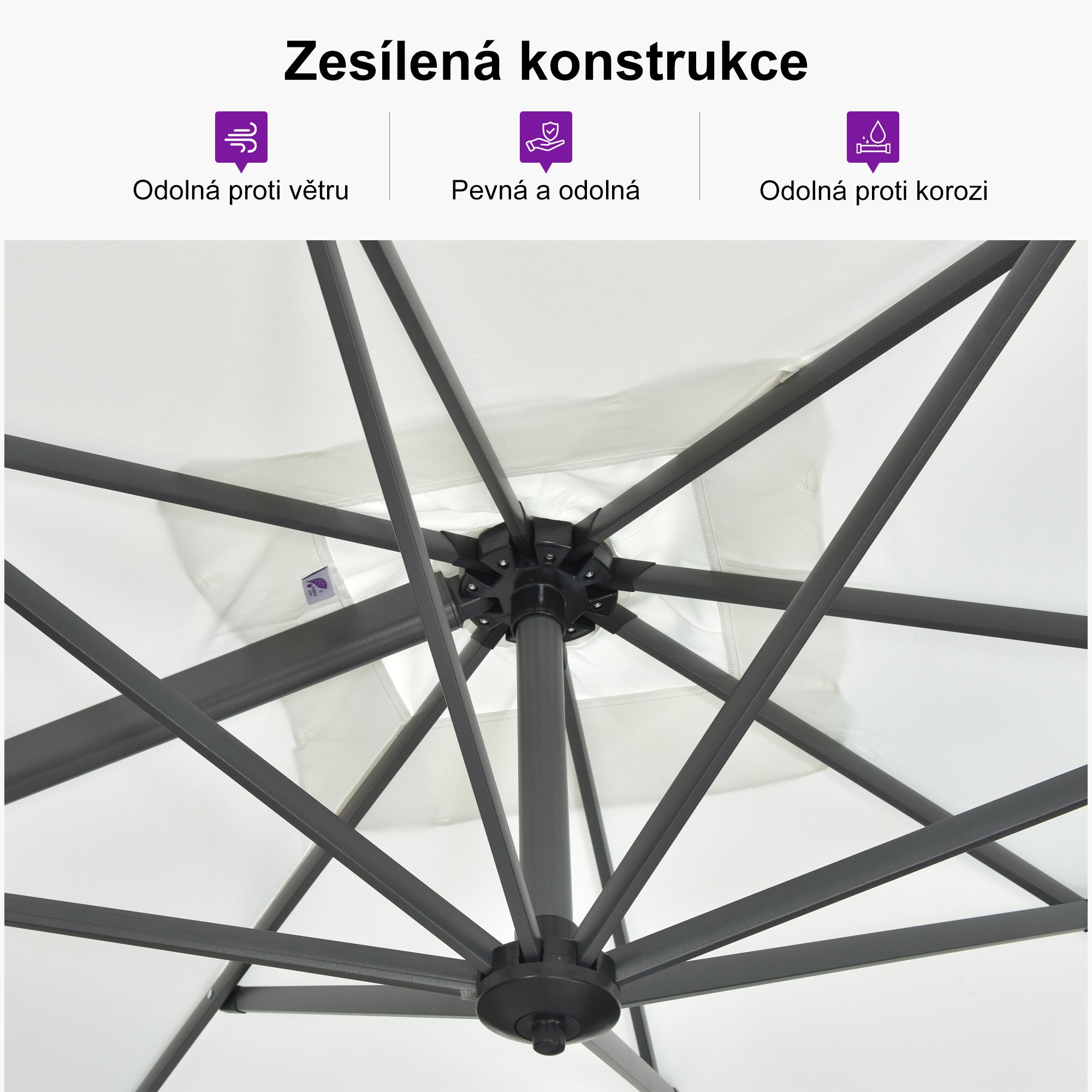 PURPLE LEAF Velký zahradní výkyvný slunečník, hliníkový otočný 360° s klikou a nožním pedálem, na terasu a balkon