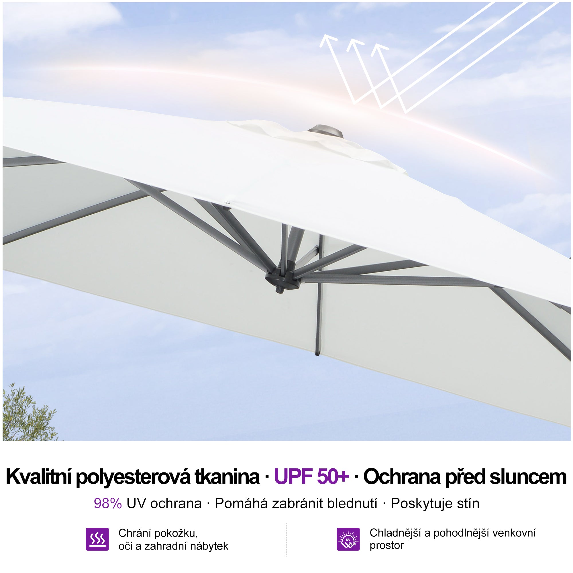 PURPLE LEAF Velký zahradní výkyvný slunečník, hliníkový otočný 360° s klikou a nožním pedálem, na terasu a balkon